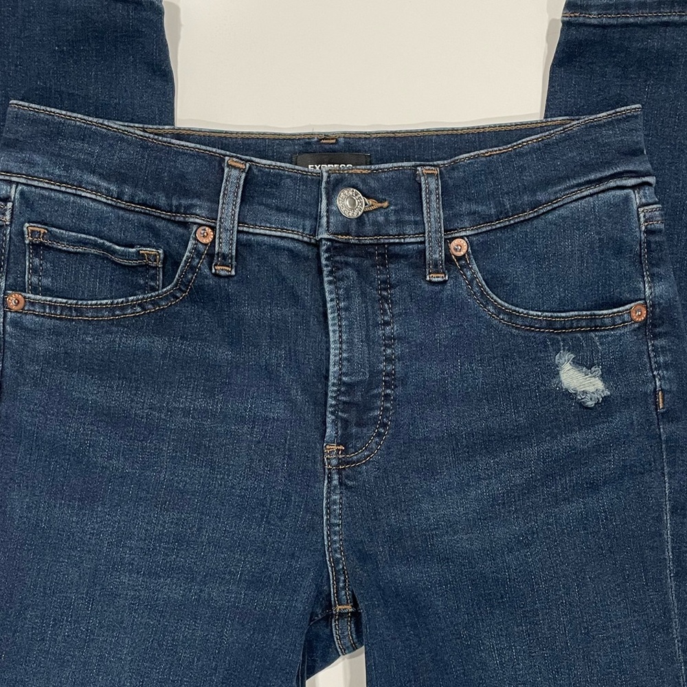 Express Mid Rise Distressed Skinny Jeans - Picture 7 of 13